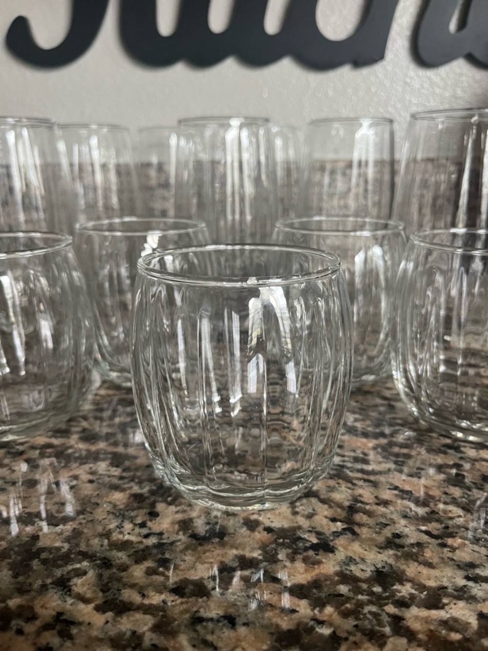 Clear Ribbed Glass Tumbler - Set of Stemless Drinking Glasses